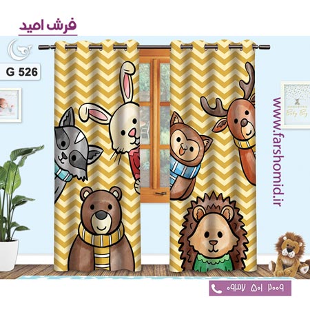 یک جفت پنل پرده پانچی دوخت شده و آماده نصب طرح حیوانات کد ۵۲۶