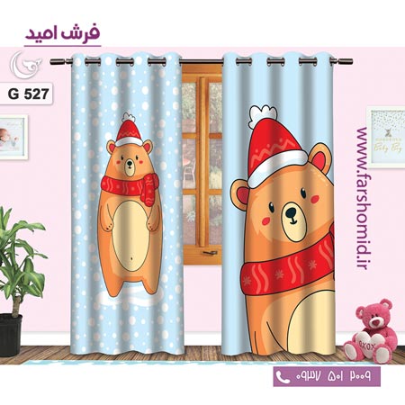 یک جفت پنل پرده پانچی دوخت شده و آماده نصب طرح خرس زیر برف کد ۵۲۷