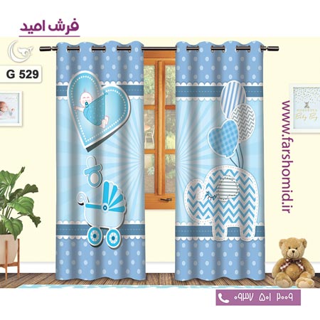 یک جفت پنل پرده پانچی دوخت شده و آماده نصب طرح فیل و کالسکه کد ۵۲9