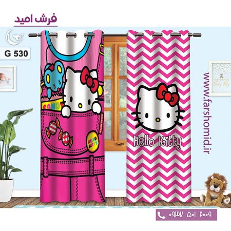یک جفت پنل پرده پانچی دوخت شده و آماده نصب طرح کیتی کد ۵30