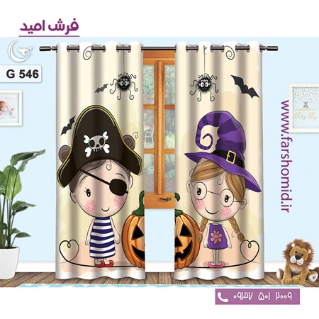 یک جفت پنل پرده پانچی دوخت شده و آماده نصب طرح دزد دریایی و هالووین کد ۵۴6