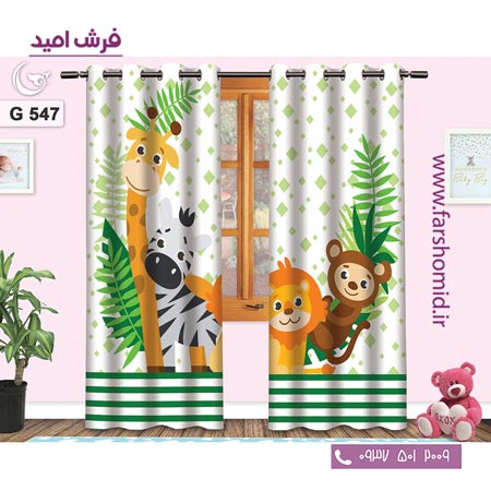 یک جفت پنل پرده پانچی دوخت شده و آماده نصب طرح حیوانات کد ۵۴7