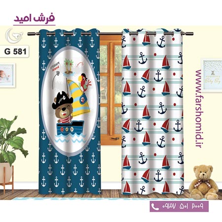 یک جفت پنل پرده پانچی دوخت شده و آماده نصب طرح قایق کد 581