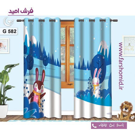 یک جفت پنل پرده پانچی دوخت شده و آماده نصب طرح زمستان کد 582