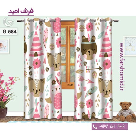 یک جفت پنل پرده پانچی دوخت شده و آماده نصب طرح حیوانات سرخپوست کد 584