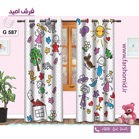 یک جفت پنل پرده پانچی دوخت شده و آماده نصب طرح نقاشی کد 58۷