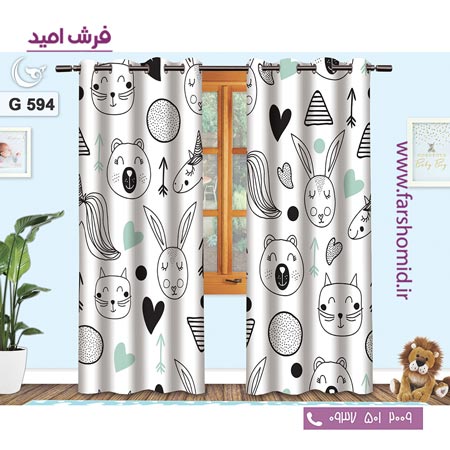 یک جفت پنل پرده پانچی دوخت شده و آماده نصب طرح حیوانات و قلب کد 594
