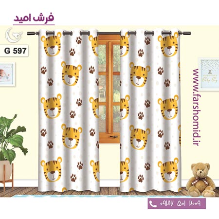 یک جفت پنل پرده پانچی دوخت شده و آماده نصب طرح ببر کوچولو کد 597