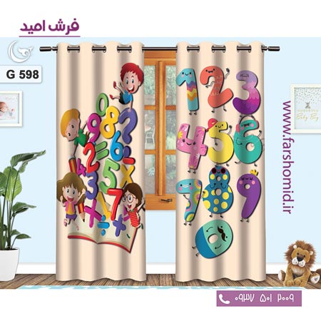 یک جفت پنل پرده پانچی دوخت شده و آماده نصب طرح اعداد انگلیسی کد 598