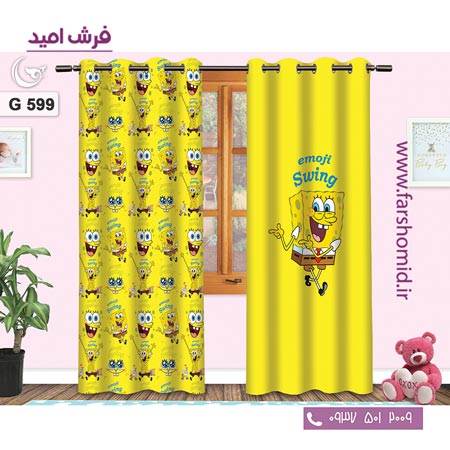 یک جفت پنل پرده پانچی دوخت شده و آماده نصب طرح باب اسفنجی کد 599
