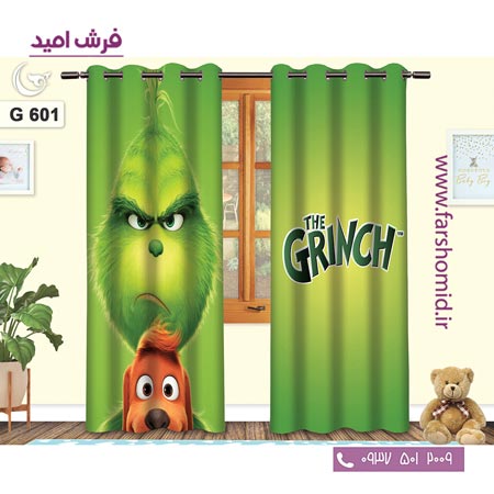 یک جفت پنل پرده پانچی دوخت شده و آماده نصب طرح گرینچ کد 601