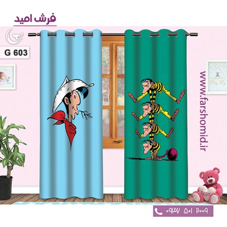 یک جفت پنل پرده پانچی دوخت شده و آماده نصب طرح لوک خوش شانس کد 603