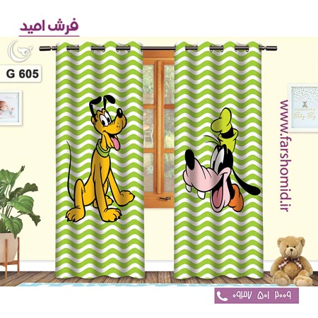 یک جفت پنل پرده پانچی دوخت شده و آماده نصب طرح گوفی کد 605