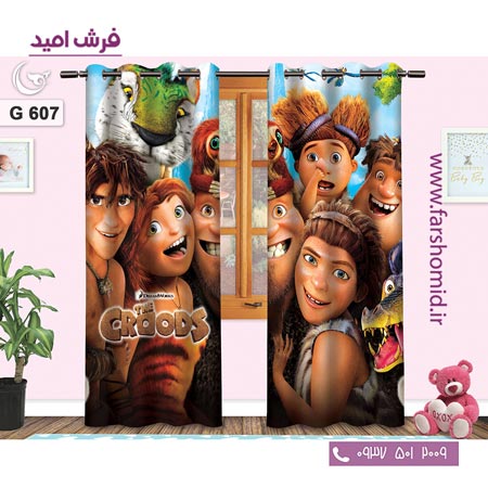 یک جفت پنل پرده پانچی دوخت شده و آماده نصب طرح غارنشینان کد 60۷