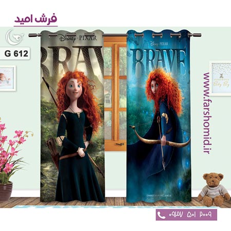 یک جفت پنل پرده پانچی دوخت شده و آماده نصب طرح دختر شجاع کد 612