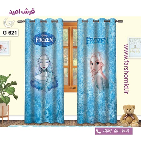 یک جفت پنل پرده پانچی دوخت شده و آماده نصب طرح فروزن کد 621