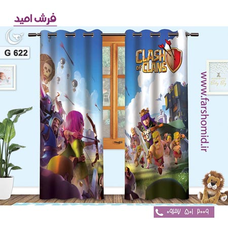 یک جفت پنل پرده پانچی دوخت شده و آماده نصب طرح کلش آف کلنز کد 622