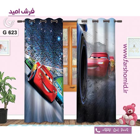 یک جفت پنل پرده پانچی دوخت شده و آماده نصب طرح مک کویین کد 623