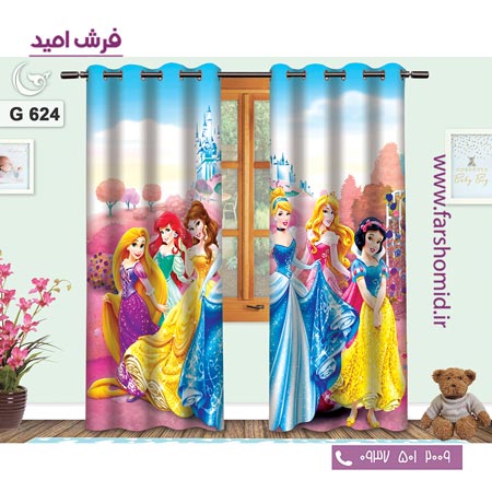 یک جفت پنل پرده پانچی دوخت شده و آماده نصب طرح پرنسس های دیزنی کد 624