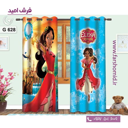 یک جفت پنل پرده پانچی دوخت شده و آماده نصب طرح پرنسس النا کد 628