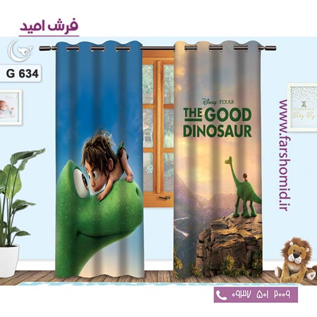یک جفت پنل پرده پانچی دوخت شده و آماده نصب طرح دایناسور خوب کد 6۳۴