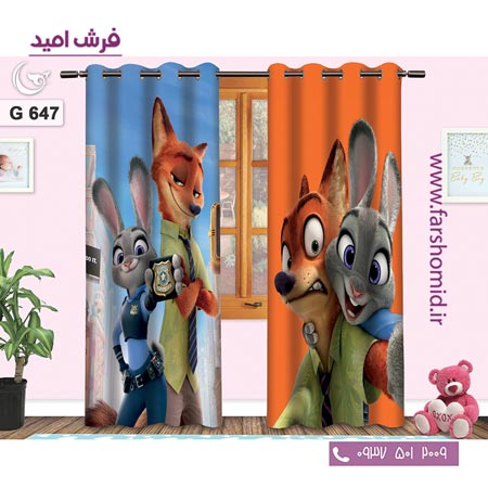 یک جفت پنل پرده پانچی دوخت شده و آماده نصب طرح زوتوپیا کد 647