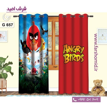 یک جفت پنل پرده پانچی دوخت شده و آماده نصب طرح انگری بردز کد 657