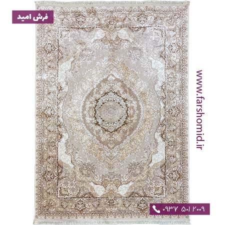 فرش ماشینی با الیاف طبیعی بامبو 1000 شانه شمسه کد 104 کرم فرش اکسیر