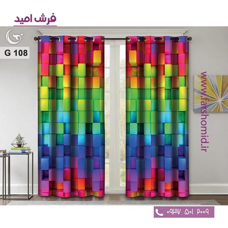یک جفت پنل پرده پانچی دوخت شده و آماده نصب طرح مدرن کد 108