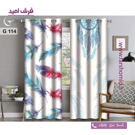 یک جفت پنل پرده پانچی دوخت شده و آماده نصب طرح مدرن کد 114