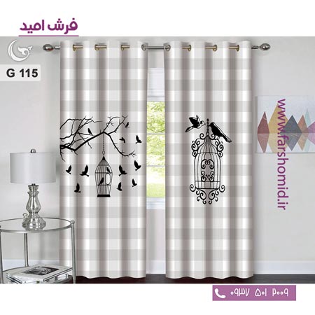 یک جفت پنل پرده پانچی دوخت شده و آماده نصب طرح مدرن کد 115