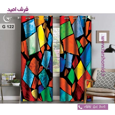 یک جفت پنل پرده پانچی دوخت شده و آماده نصب طرح مدرن کد 122