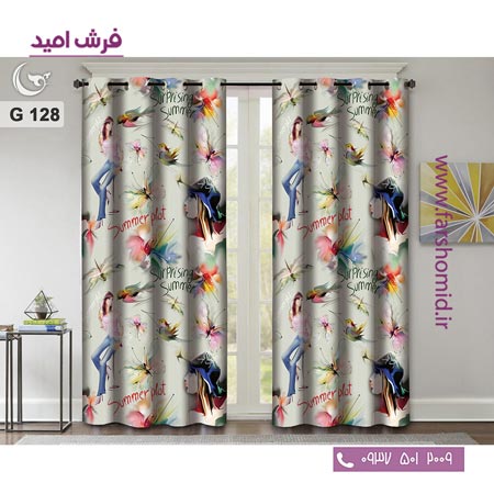 یک جفت پنل پرده پانچی دوخت شده و آماده نصب طرح مدرن کد 128
