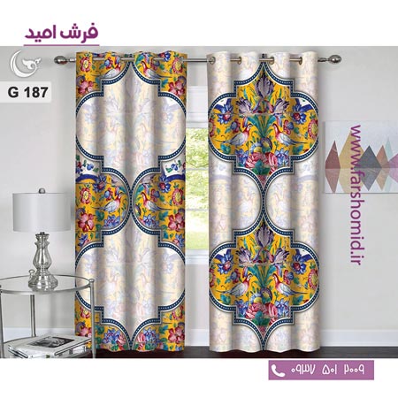 یک جفت پنل پرده پانچی دوخت شده و آماده نصب طرح مدرن کد 187