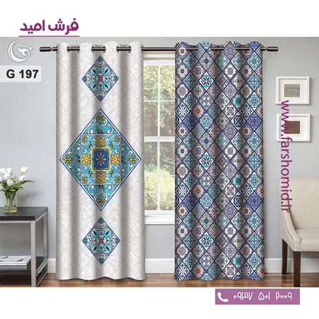 یک جفت پنل پرده پانچی دوخت شده و آماده نصب طرح مدرن کد 197