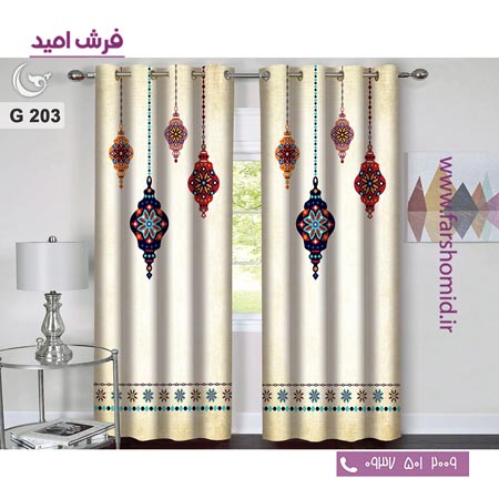 یک جفت پنل پرده پانچی دوخت شده و آماده نصب طرح مدرن کد 203