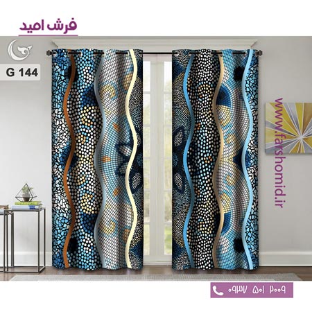 یک جفت پنل پرده پانچی دوخت شده و آماده نصب طرح مدرن کد 144