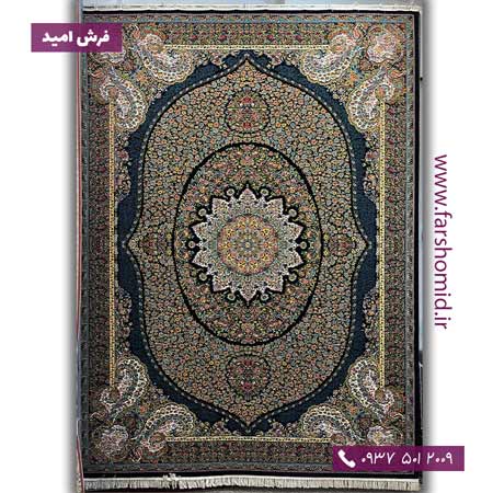 یک تخته 12 متری فرش ماشینی 700 شانه ۸ رنگ ویشکا سرمه ای فرش هزار و یک رنگ