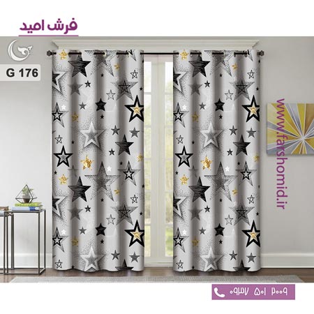 یک جفت پنل پرده پانچی دوخت شده و آماده نصب طرح مدرن کد 176