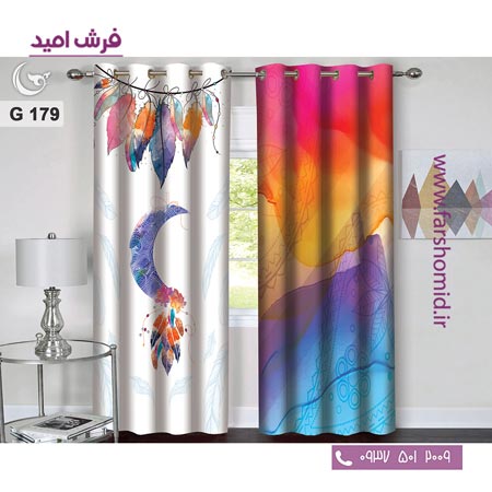 یک جفت پنل پرده پانچی دوخت شده و آماده نصب طرح مدرن کد 179