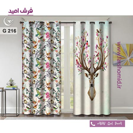 یک جفت پنل پرده پانچی دوخت شده و آماده نصب طرح مدرن کد 216