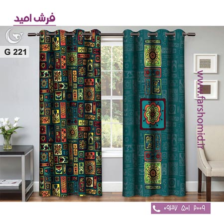 یک جفت پنل پرده پانچی دوخت شده و آماده نصب طرح مدرن کد 221