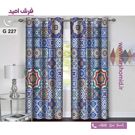 یک جفت پنل پرده پانچی دوخت شده و آماده نصب طرح مدرن کد 227