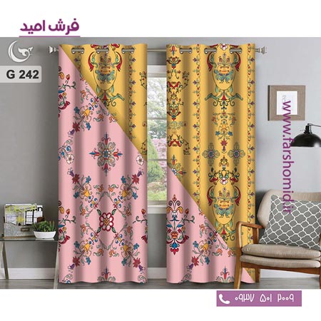 یک جفت پنل پرده پانچی دوخت شده و آماده نصب طرح مدرن کد 242