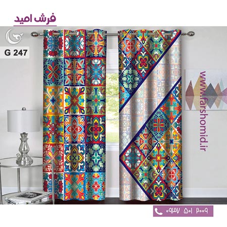 یک جفت پنل پرده پانچی دوخت شده و آماده نصب طرح مدرن کد 247