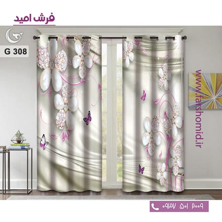 یک جفت پنل پرده پانچی دوخت شده و آماده نصب طرح مدرن کد 308