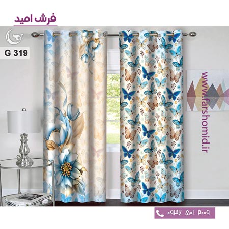 یک جفت پنل پرده پانچی دوخت شده و آماده نصب طرح مدرن کد 319