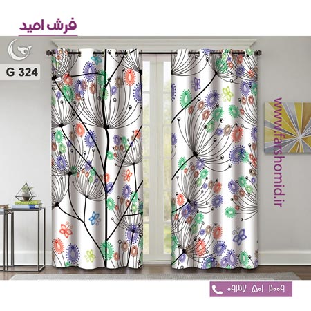 یک جفت پنل پرده پانچی دوخت شده و آماده نصب طرح مدرن کد 324