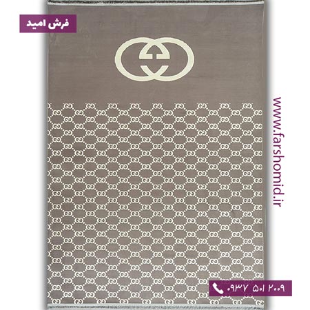 فرش ماشینی با الیاف طبیعی بامبو 1200 شانه مدرن طرح گوچی کد D97 طوسی فرش اکسیر
