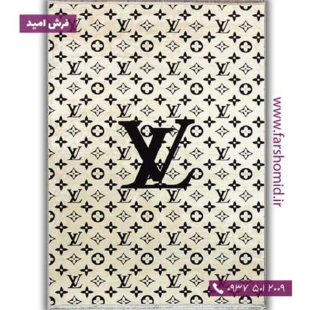 فرش ماشینی با الیاف طبیعی بامبو 1200 شانه مدرن طرح لویی ویتون کد D106 کرم فرش اکسیر